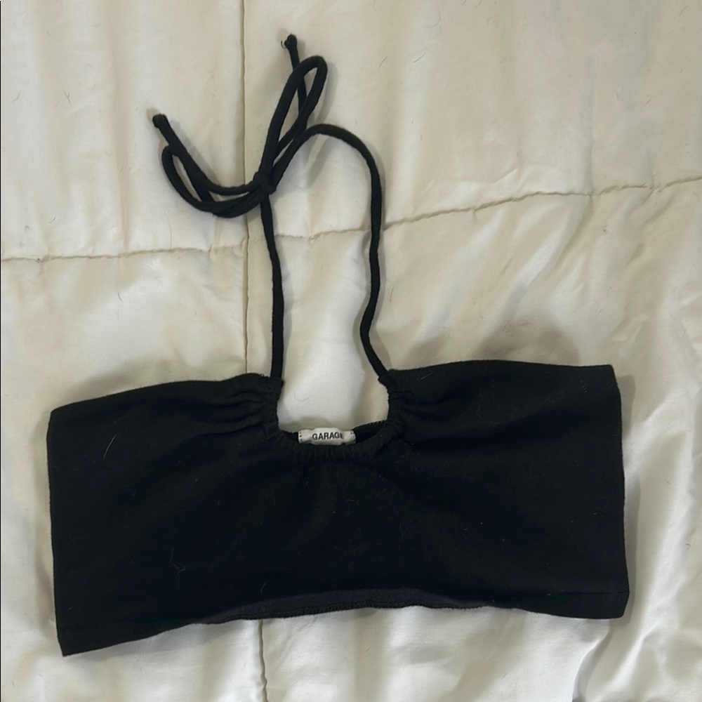 Garage Black Ruched Tie Front Crop Top size XS cotton blend